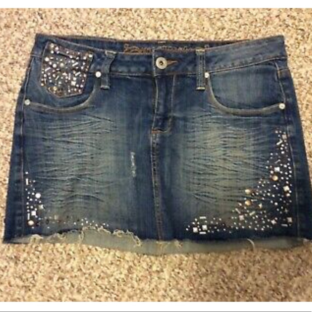 REQUEST Blue Jean Mini SKIRT Distressed Junior L